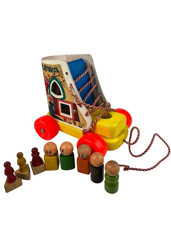 Playskool Other - Playskool Wooden Pull Along Toy Shoe Lace Up People Figures 1970s Vtg Toddler